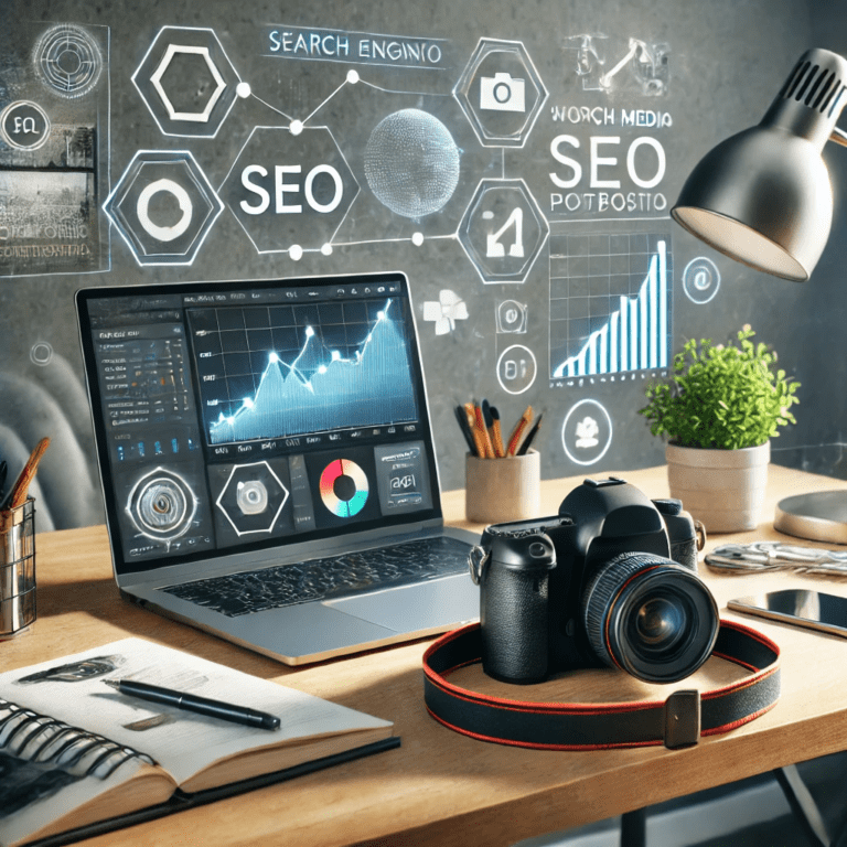 DALL·E-2025-02-25-11.06.25-A-creative-workspace-with-a-photographers-desk-featuring-a-camera-laptop-with-SEO-analytics-on-screen-and-floating-digital-elements-like-search-eng-2